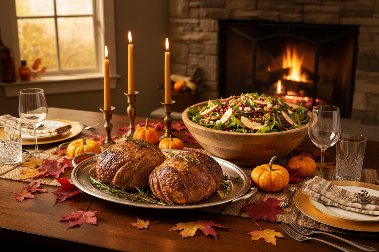 Chateaubriand Roasts with a nice salad on the side into a thanksgiving table