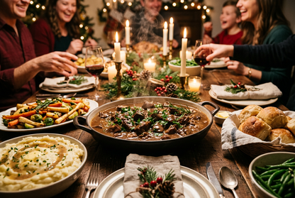 Beef tips at a holiday dinner
