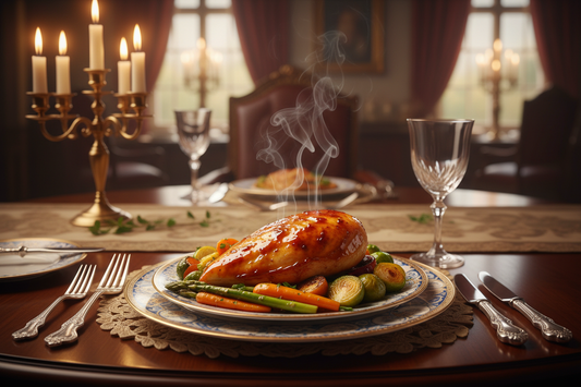 Chicken Breast – Bourbon in a delicious plate with some vegetables warm meat and in a table for kings