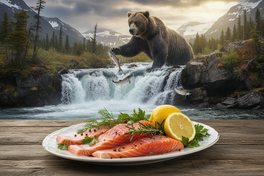 El salmon mas pequeño, el oso mas grande y tiene que ser justamente en la cascada rio arriba