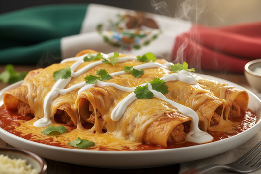 give me more focus on the chicken enchiladas and don't distract my attention, the customer should be in love with the enchilada not amazed by the table