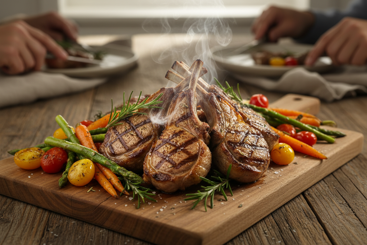 I would like to see an image of Lamb Chops that makes me feel hungry and with the desire of eating as much as I can of this amazing meal... I am a man in my 40 eating healthy with my wife waiting for our children