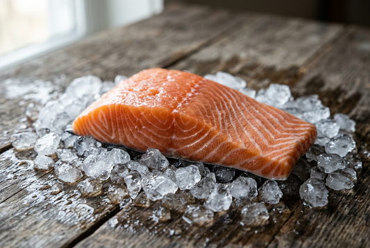 Norwegian salmon fillet on crushed ice