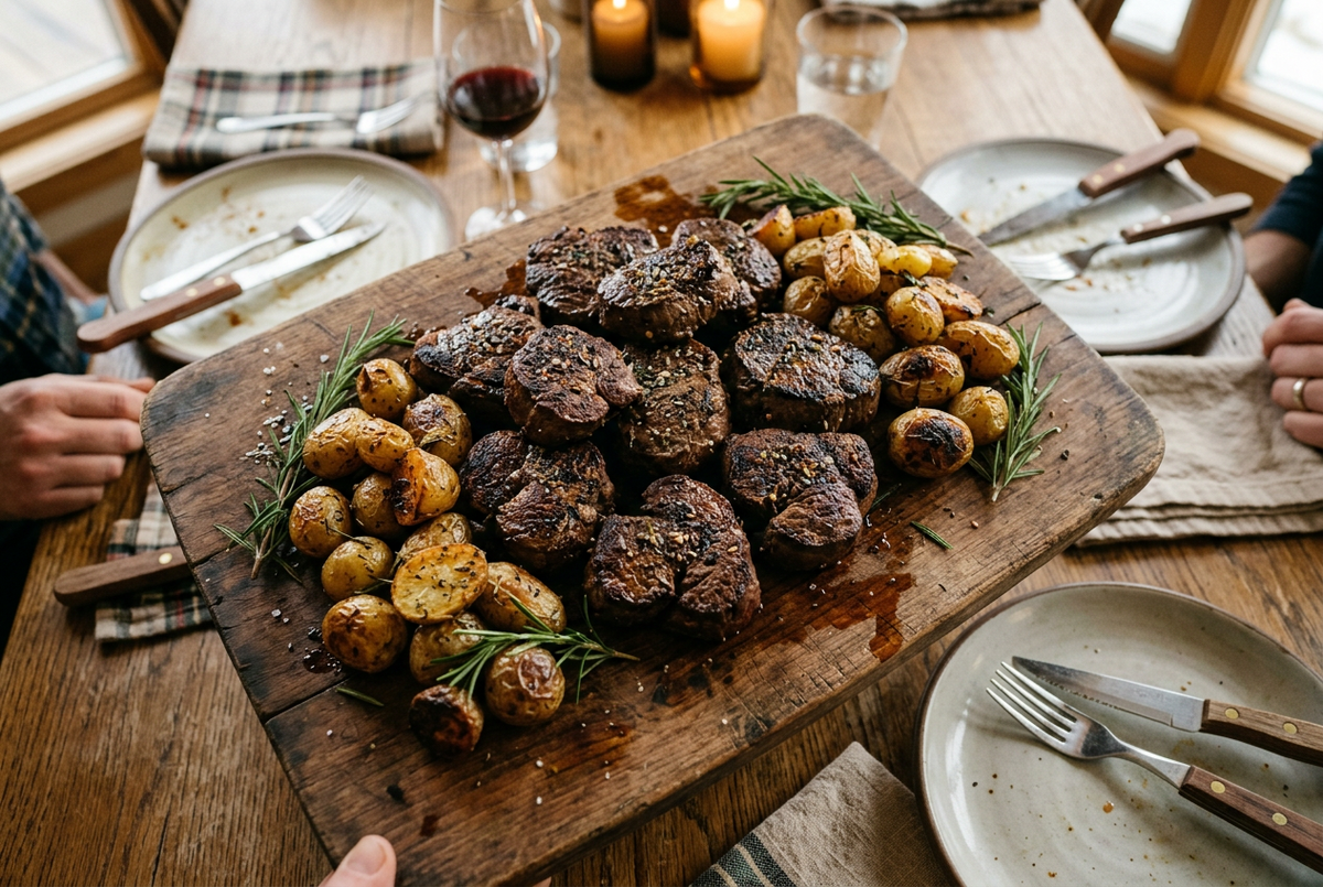 Elk medallions on a wooden platter